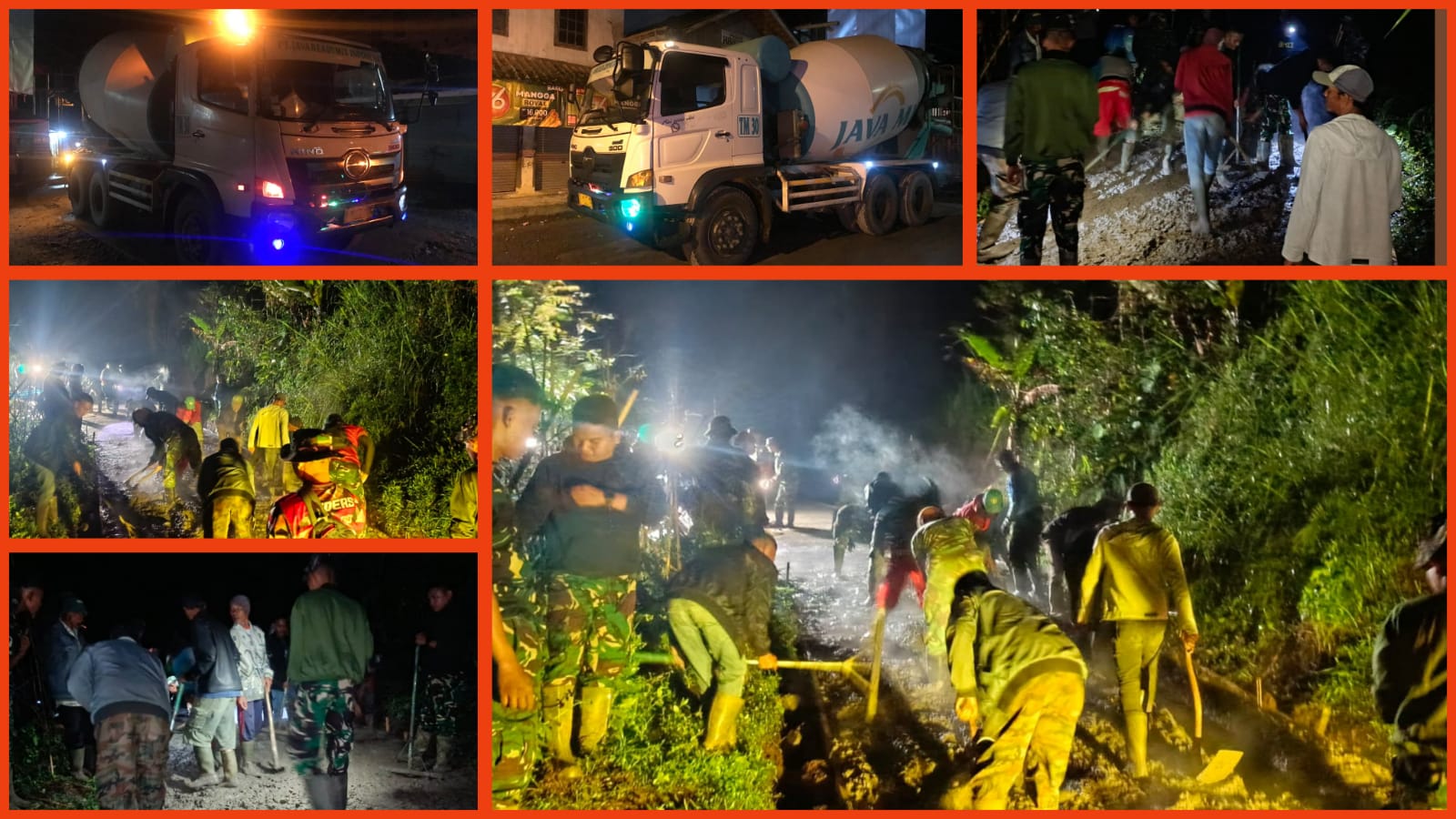 TMMD Reguler ke-127: Satgas dan Masyarakat Desa Cipelah Gelar Pengecoran Jalan Malam Hari, Capai 90 Meter